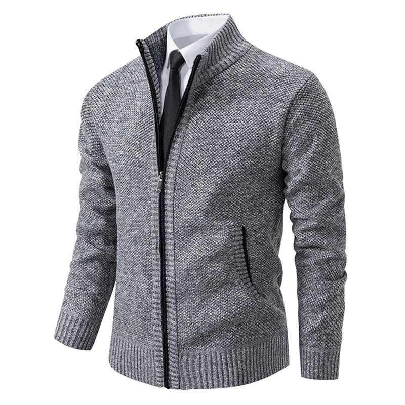 Thomas - Men's Hooded Zip-Up Cardigan with Drawstring Detail - Cardigans - Light Grey - Davies & Cooper
