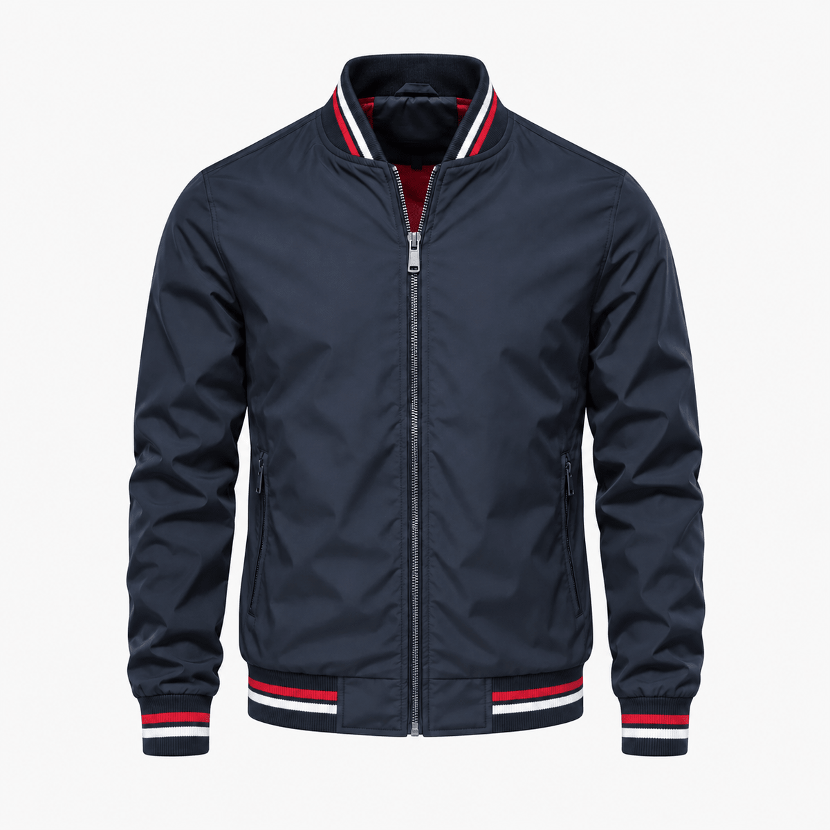Thomas - Men's Lightweight Zip-Up Bomber Jacket with Stand Collar - Bomber Jackets - Navy - Davies & Cooper