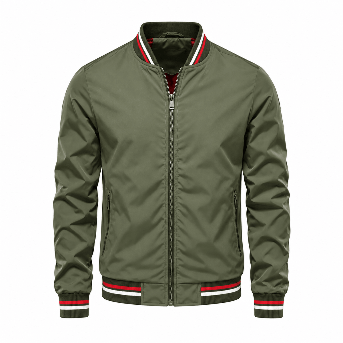 Thomas - Men's Lightweight Zip-Up Bomber Jacket with Stand Collar - Bomber Jackets - Green - Davies & Cooper