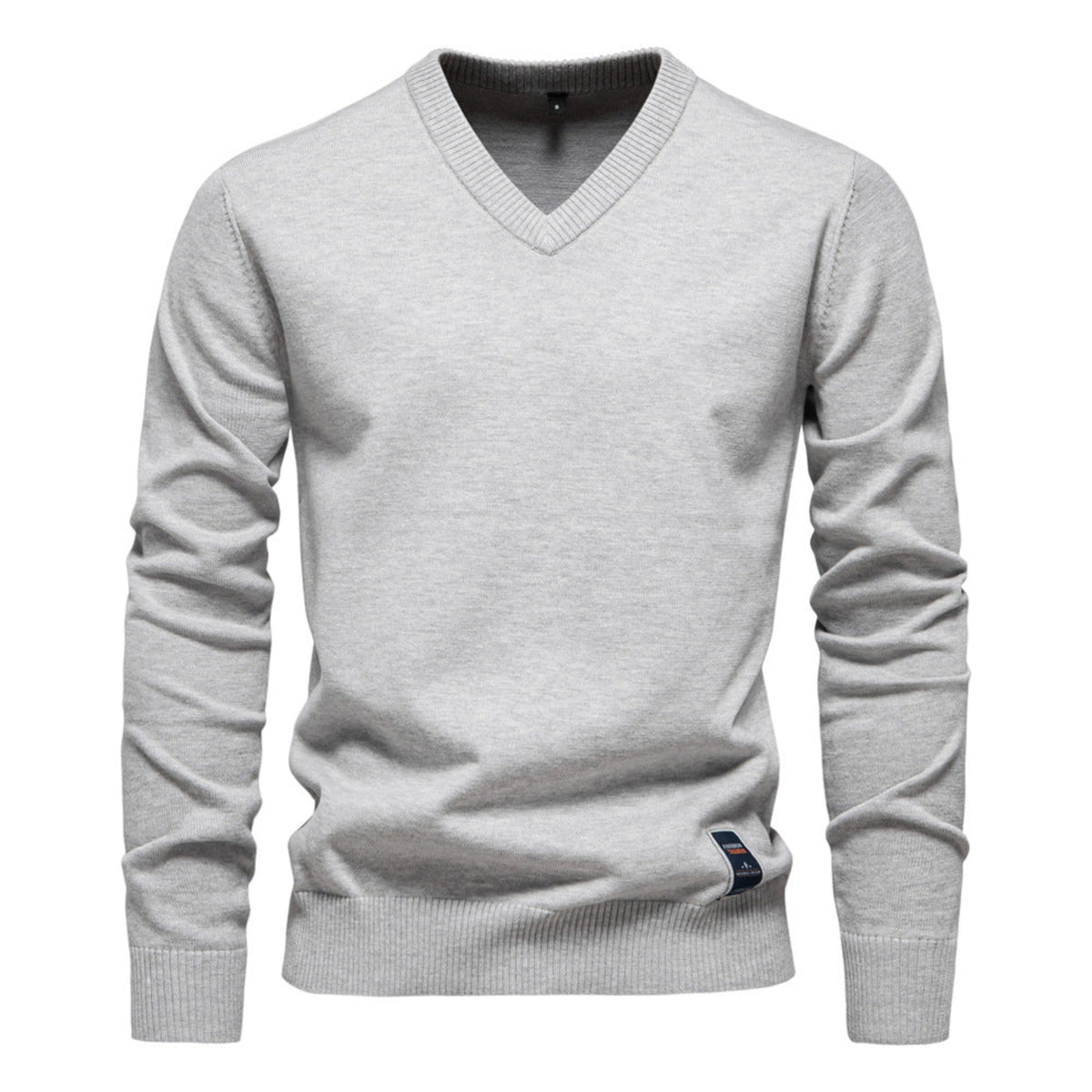 Thomas - Men's V-Neck Knitted Jumper with Ribbed Trim - Sweaters - Light Grey - Davies & Cooper