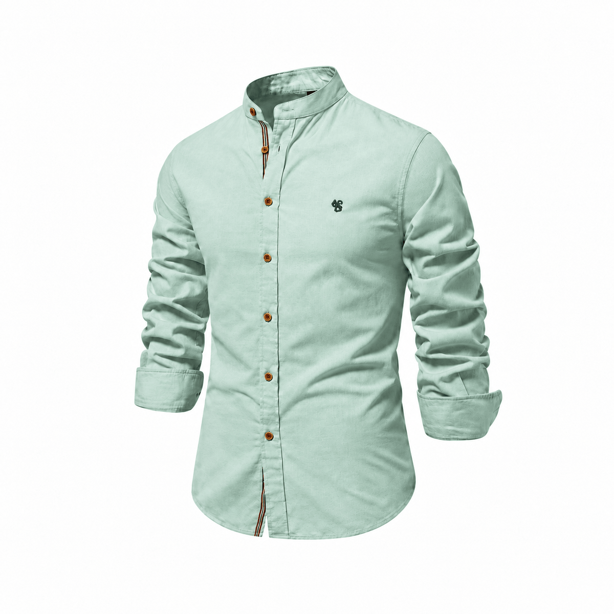 Tom - Men's Mandarin Collar Long Sleeve Shirt with Contrast Placket Trim - Shirts - Green - Davies & Cooper