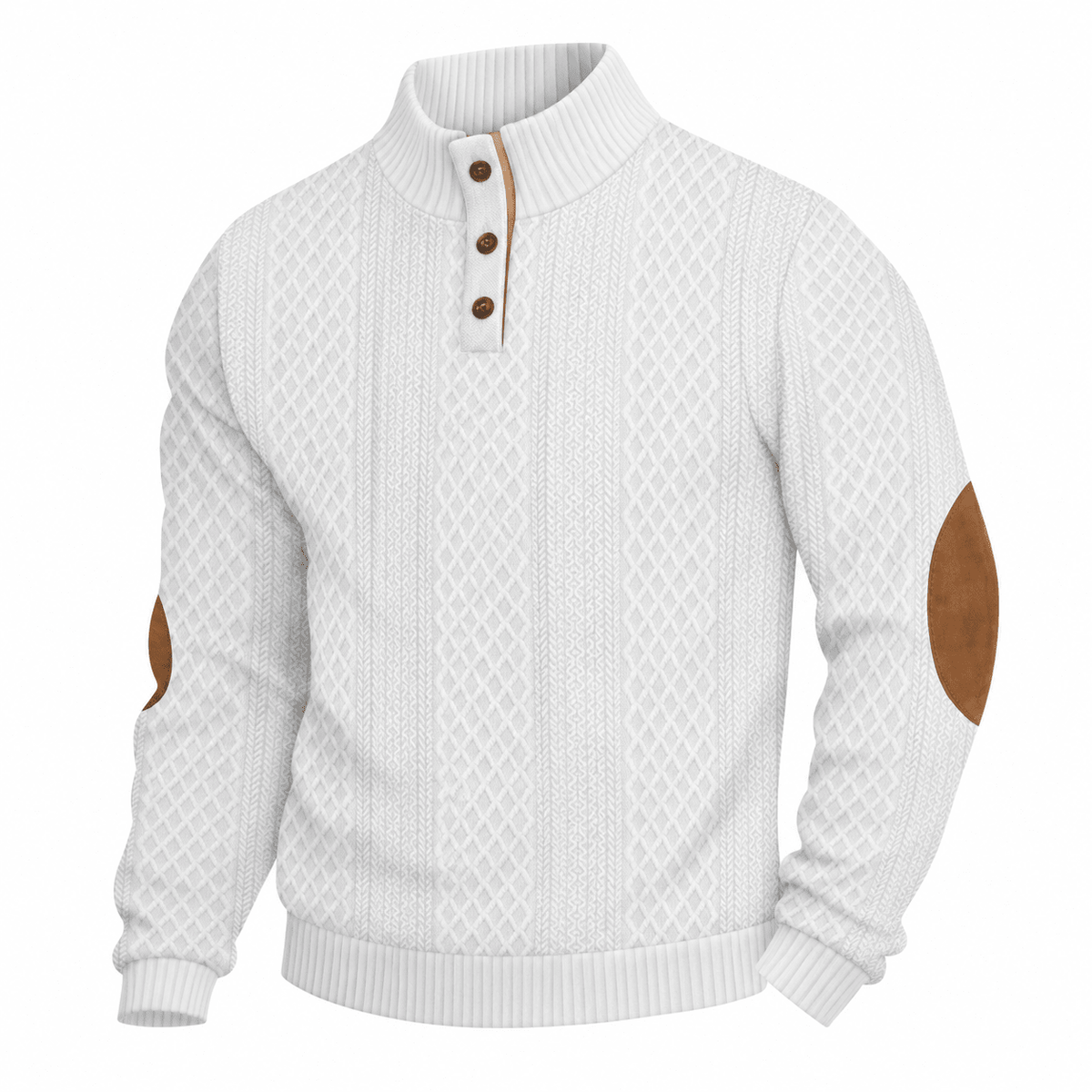 Tom - Men's Quarter-Zip Cable Knit Jumper with Button Placket - Sweaters - White - Davies & Cooper