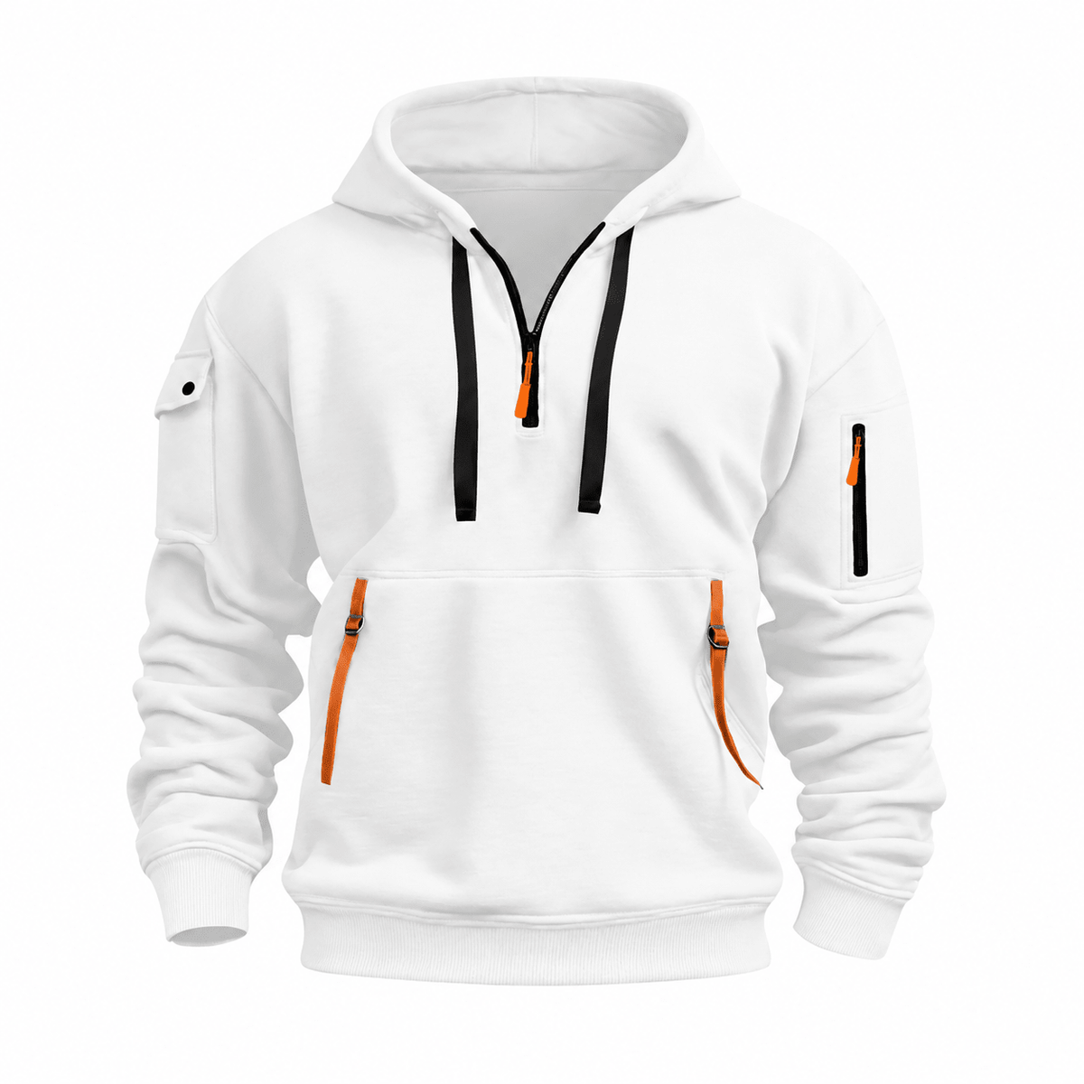 Tom - Men's Quarter-Zip Hooded Sweatshirt with Utility Pockets - Hoodies - White - Davies & Cooper