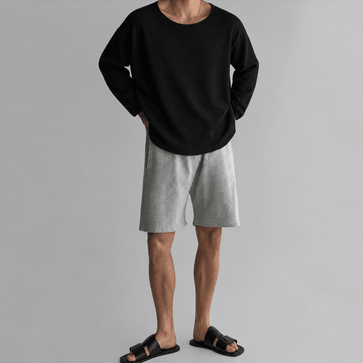 Tom - Men's Relaxed Fit Textured Knit Long Sleeve Shirt - Shirts - Black - Davies & Cooper