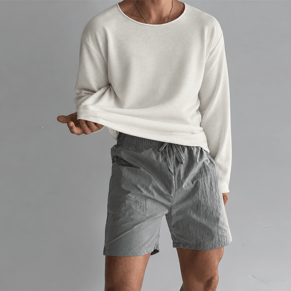 Tom - Men's Relaxed Fit Textured Knit Long Sleeve Shirt - Shirts - White - Davies & Cooper