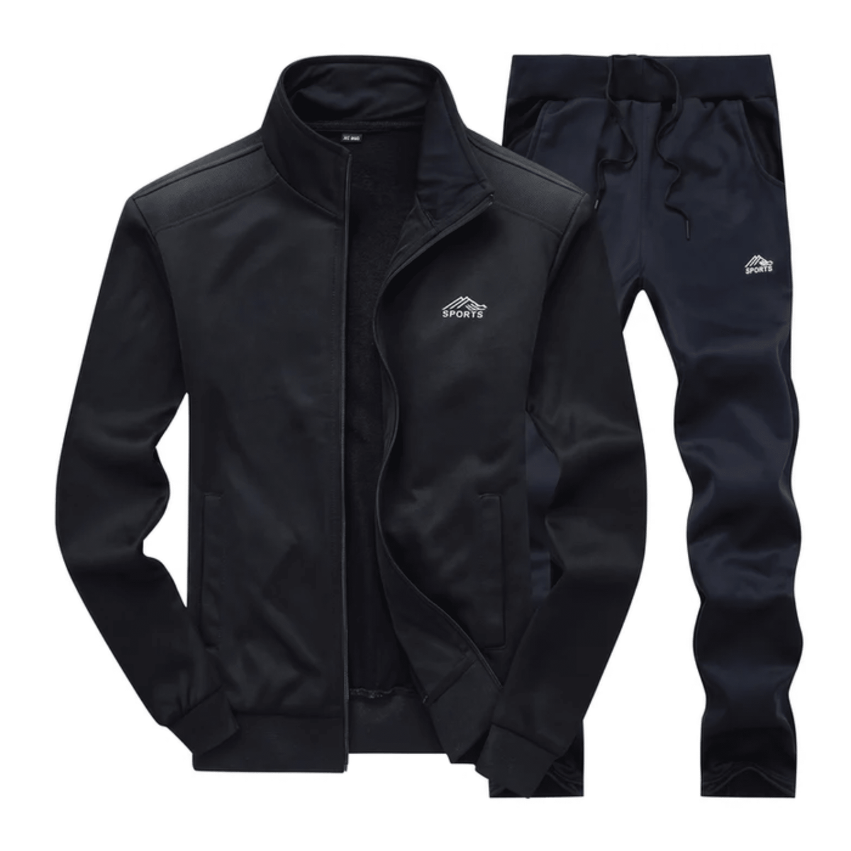Wilhelm - Men's Stand Collar Zip-Through Tracksuit Set - Outfit Sets - Black - Davies & Cooper