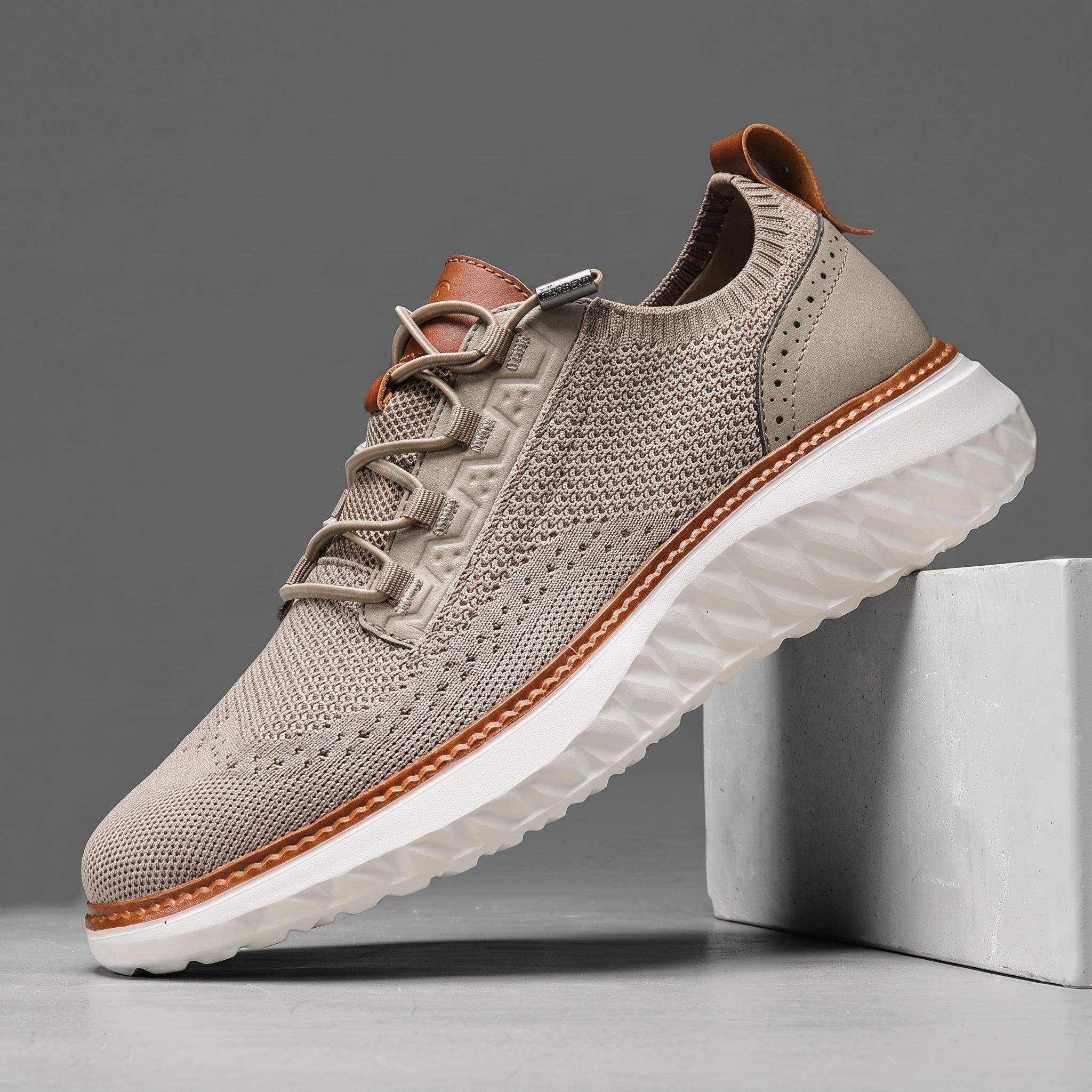 William - Men's Orthopaedic Lace-Up Cushioned Sole Trainers - Trainers - Beige - Davies & Cooper
