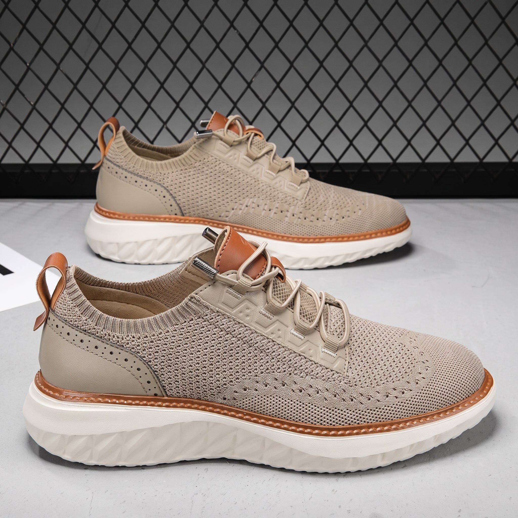 William - Men's Orthopaedic Lace-Up Cushioned Sole Trainers - Trainers - Beige - Davies & Cooper