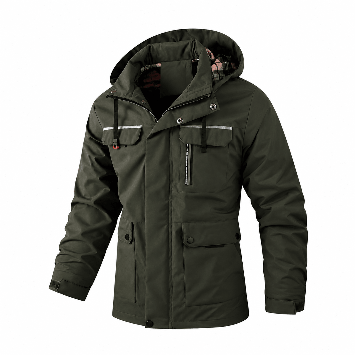 William - Men's Winter Hooded Parka Jacket with Multiple Zip Pockets - Parkas - Dark Green - Davies & Cooper