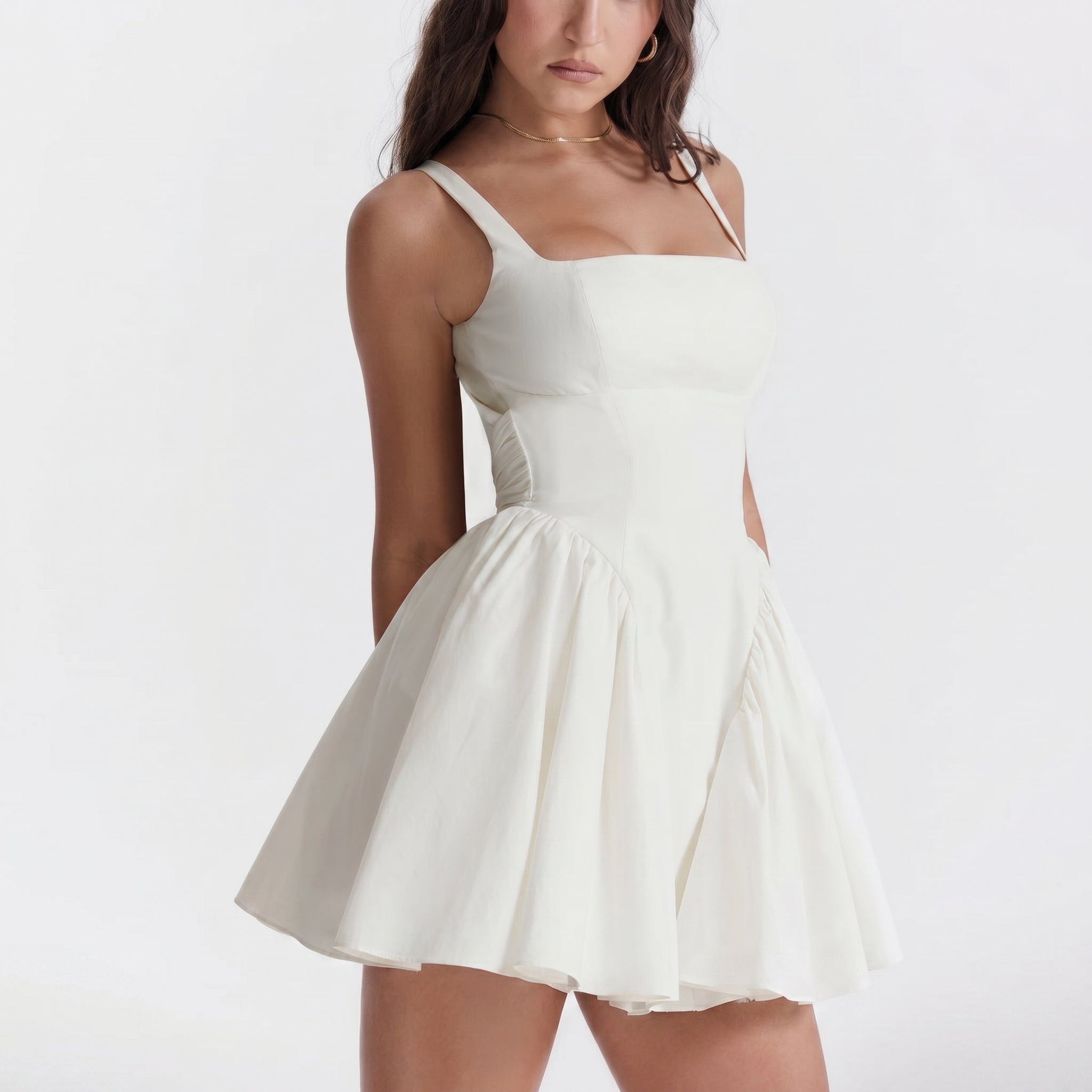 Women's Party Square Neck Blackless Mini Dress - Mini Dresses - Ivory - Davies & Cooper
