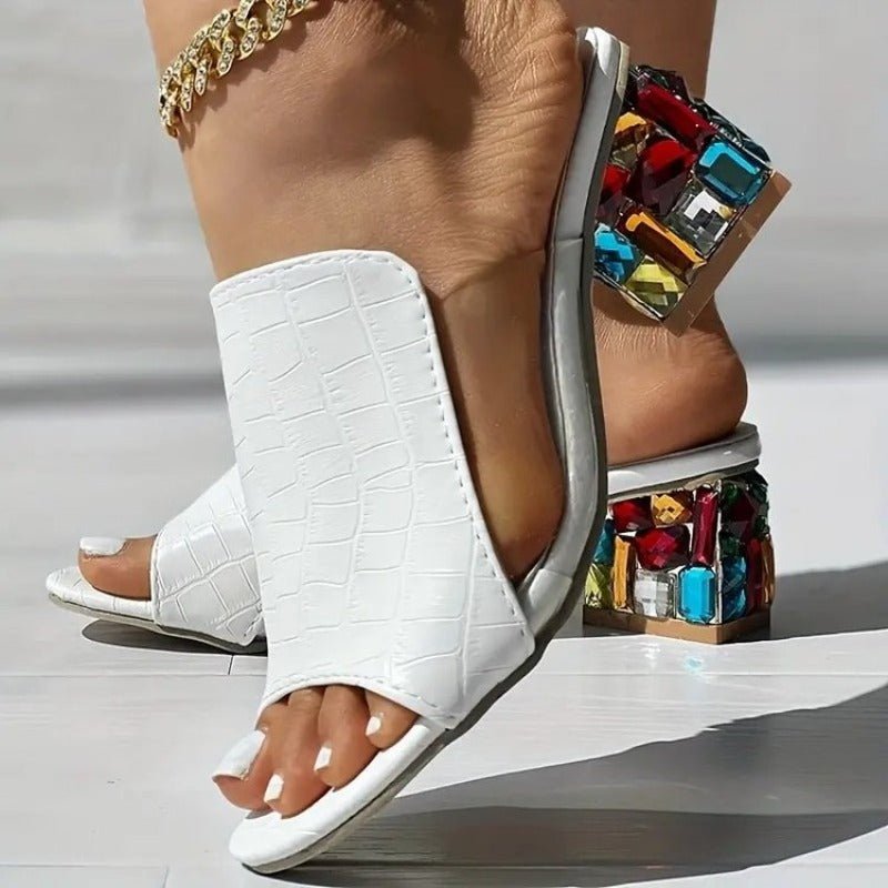 Isabelle - Women's Open Toe Block Heel with Jewelled Heel Detail