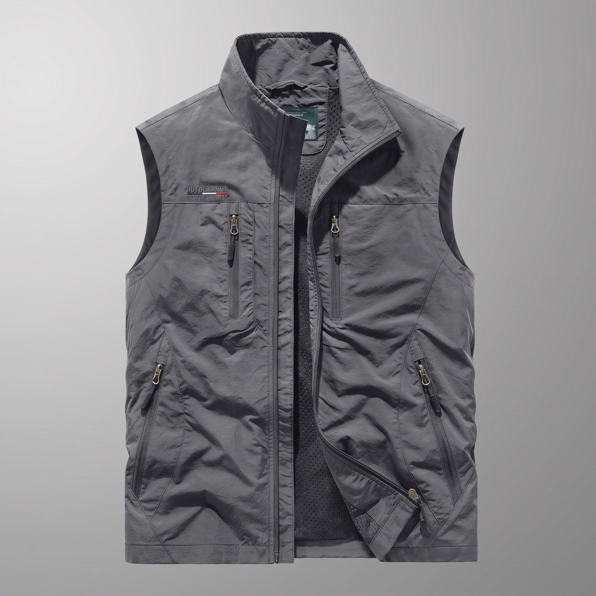 James - Men's Zip-Up Gilet with Multiple Pockets and Stand Collar