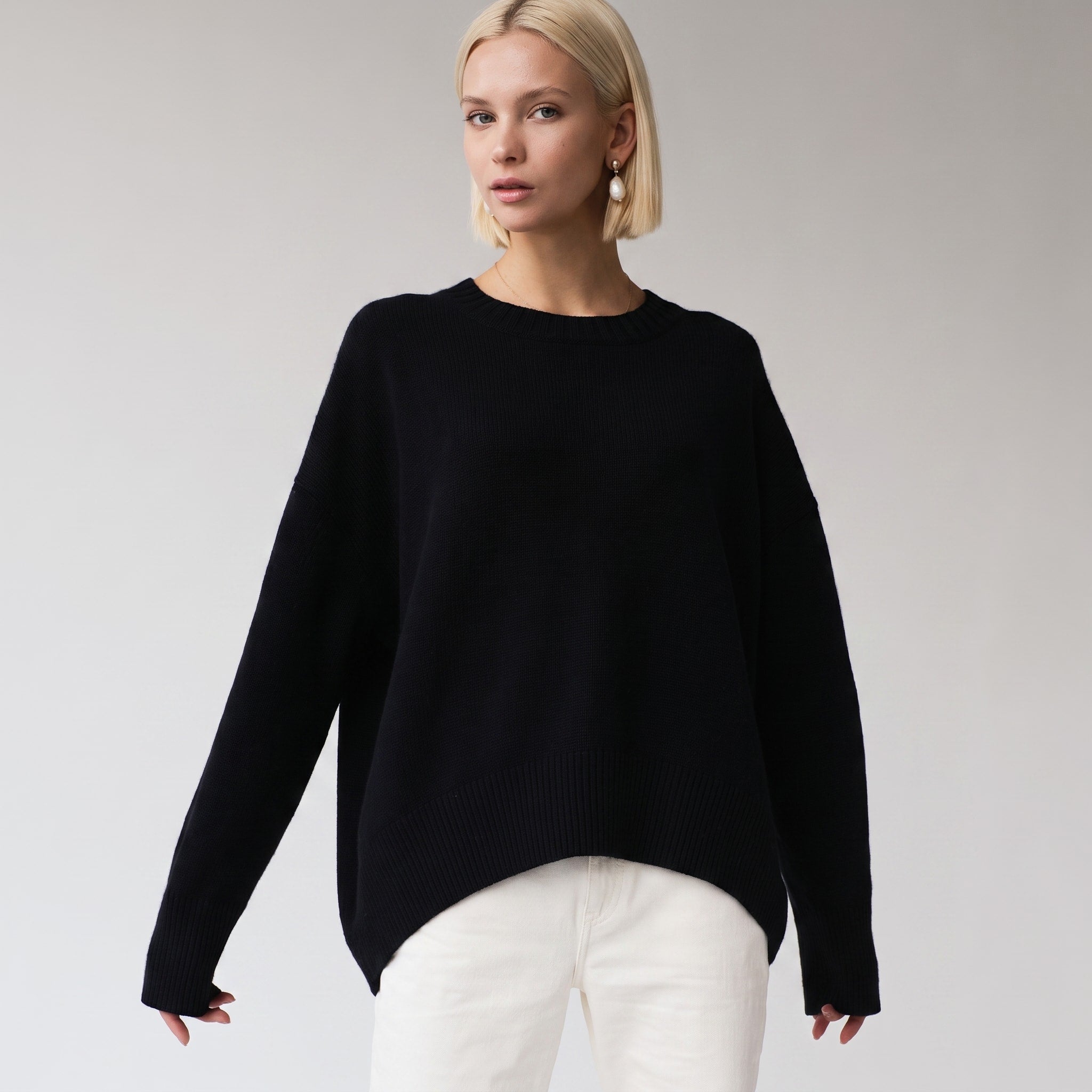 Sophie - Women's Oversized Crewneck Knit Jumper with Ribbed Cuffs