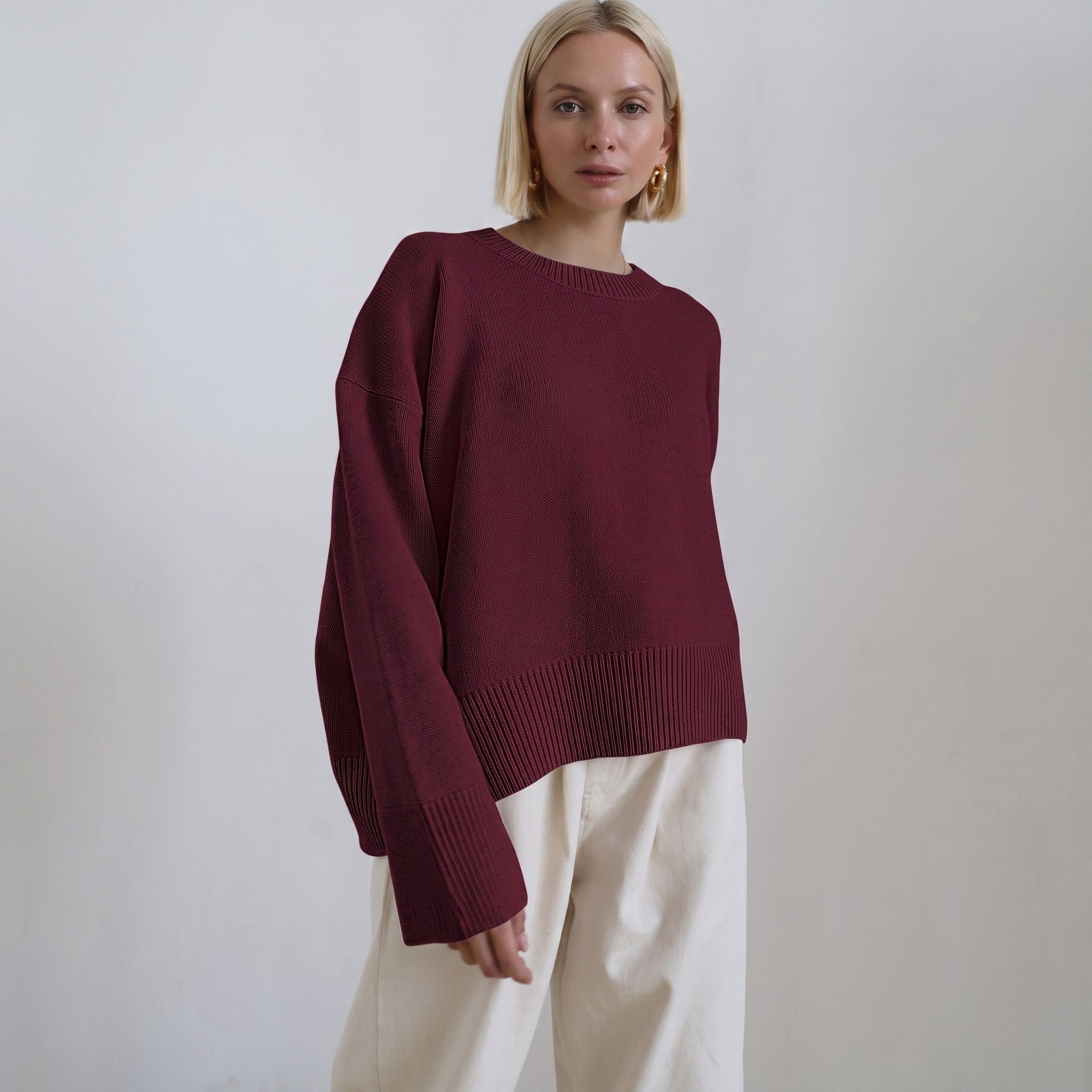 Sophie - Women's Oversized Crewneck Knit Jumper with Ribbed Cuffs