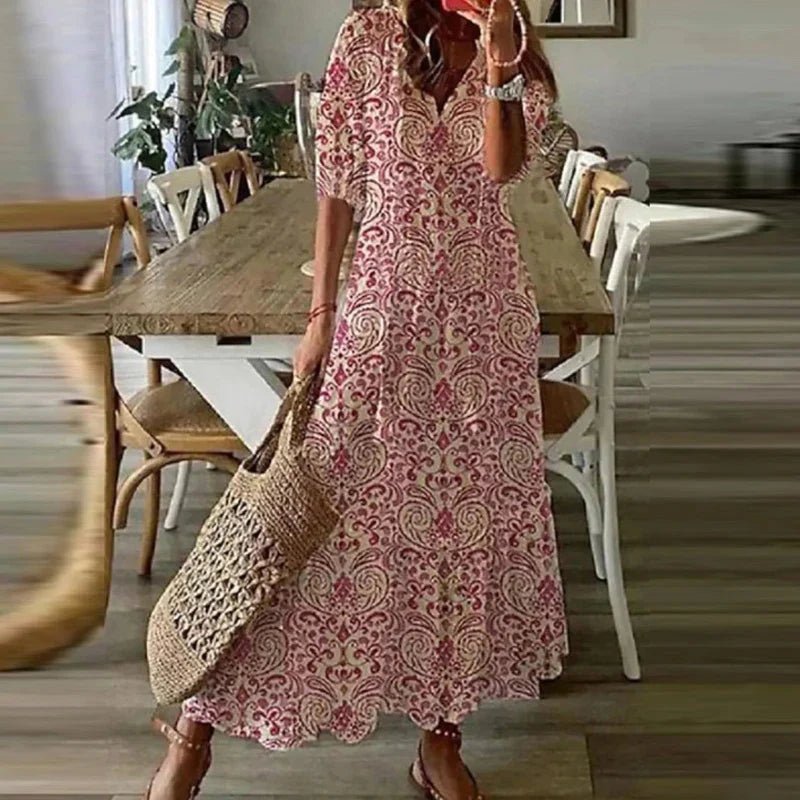 Clara - Women's Summer Floral Print Maxi Dress with Tassel Tie
