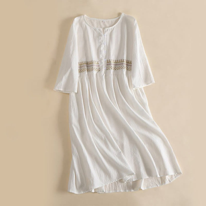 Clara - Women's Summer Embroidered Trim Button-Front Midi Dress