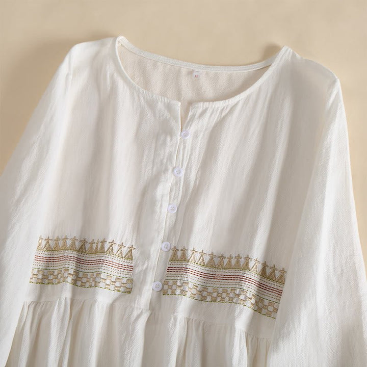 Clara - Women's Summer Embroidered Trim Button-Front Midi Dress