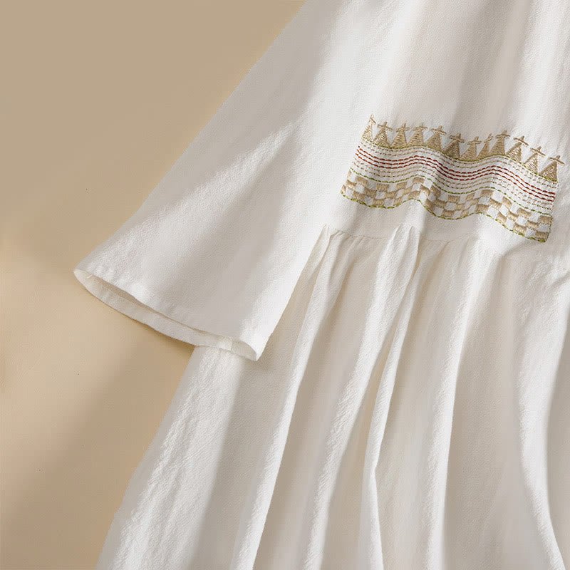Clara - Women's Summer Embroidered Trim Button-Front Midi Dress