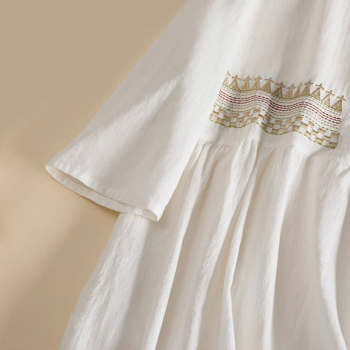 Clara - Women's Summer Embroidered Trim Button-Front Midi Dress