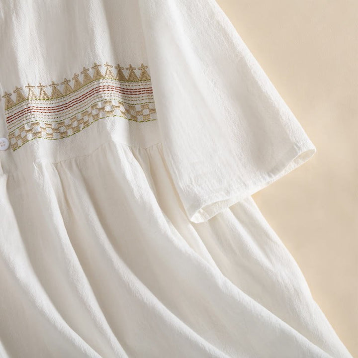 Clara - Women's Summer Embroidered Trim Button-Front Midi Dress