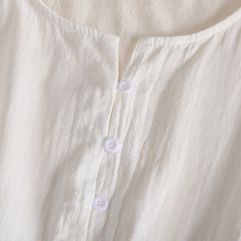 Clara - Women's Summer Embroidered Trim Button-Front Midi Dress