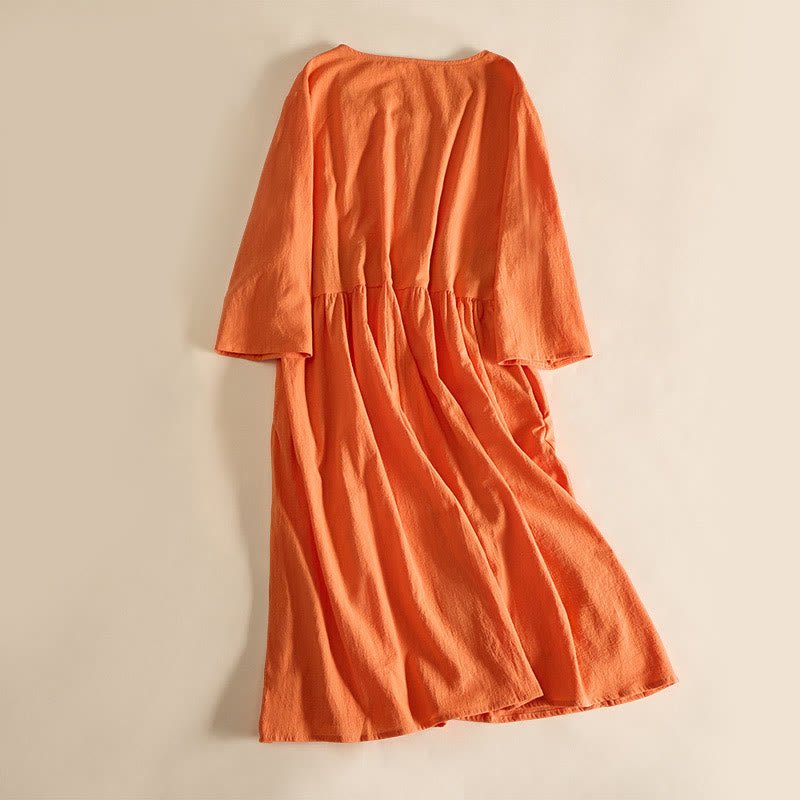 Clara - Women's Summer Embroidered Trim Button-Front Midi Dress