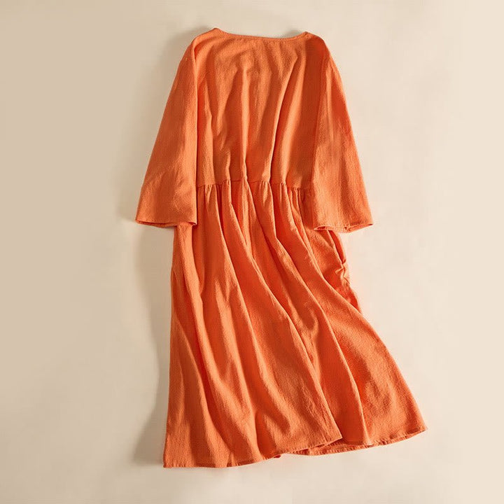 Clara - Women's Summer Embroidered Trim Button-Front Midi Dress