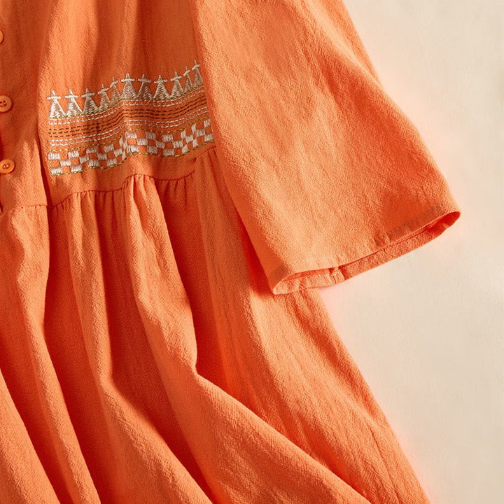 Clara - Women's Summer Embroidered Trim Button-Front Midi Dress