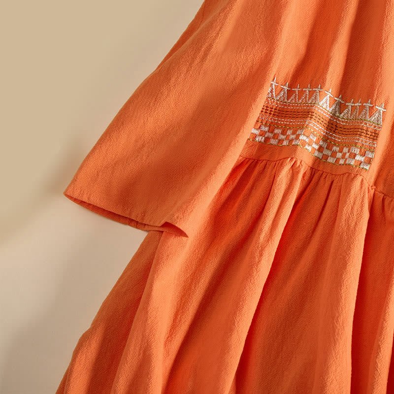 Clara - Women's Summer Embroidered Trim Button-Front Midi Dress
