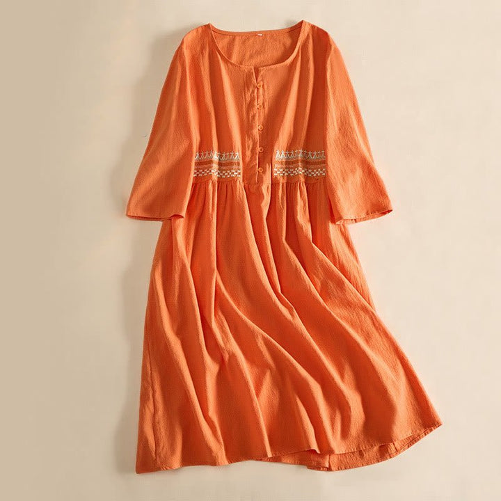 Clara - Women's Summer Embroidered Trim Button-Front Midi Dress
