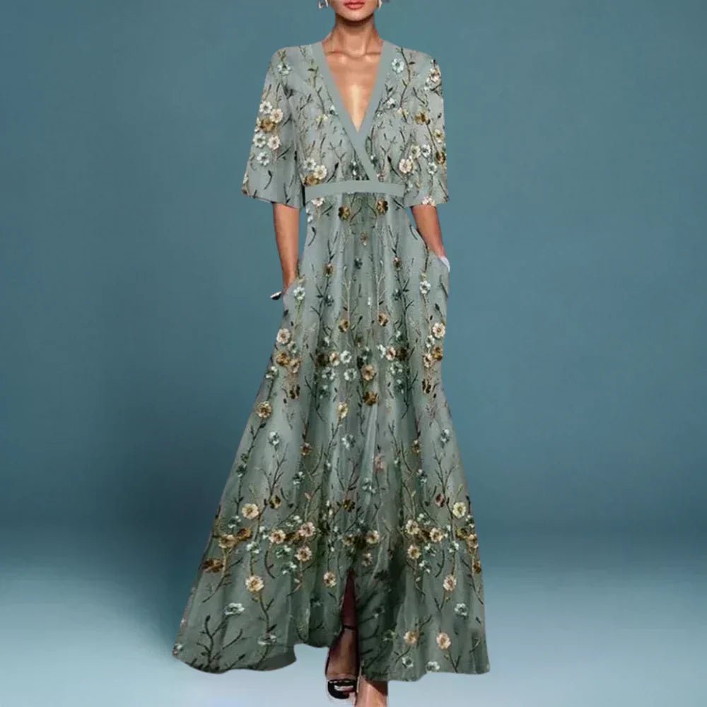 Clara - Women's Wedding Guest Floral V-Neck Maxi Dress