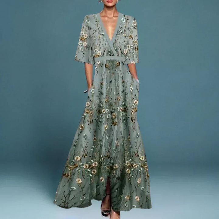 Clara - Women's Wedding Guest Floral V-Neck Maxi Dress