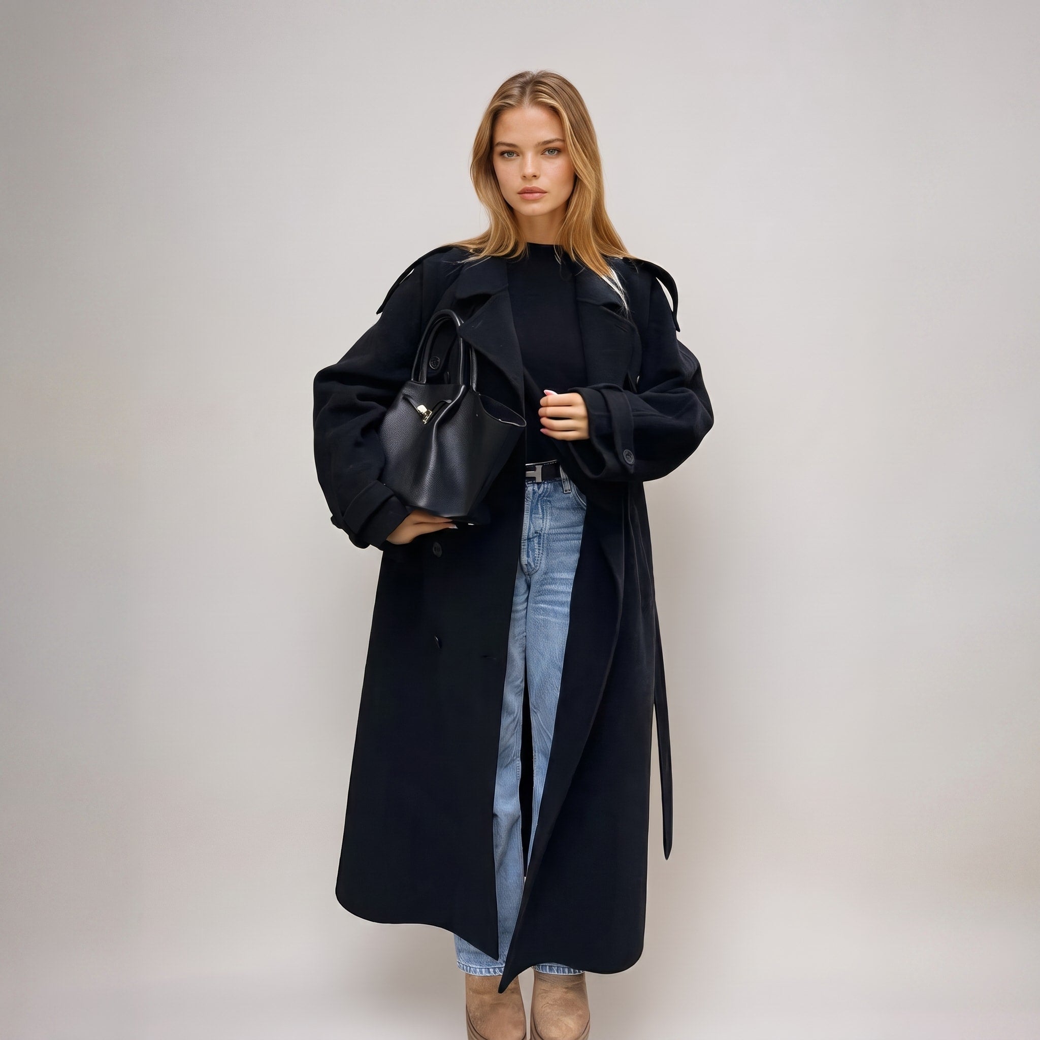 Sophie - Women's Oversized Longline Trench Coat with Belted Waist