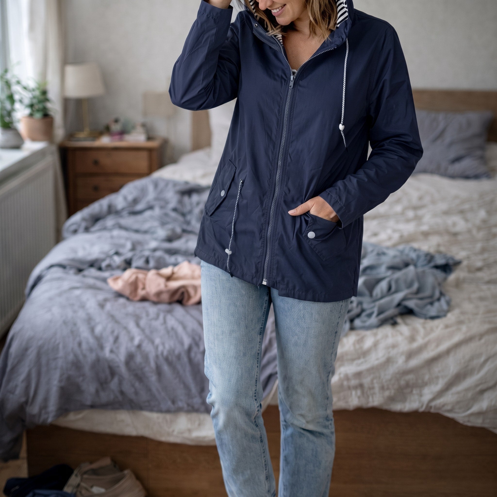 Amelia - Women's Hooded Transitional Jacket with Drawstring Waist