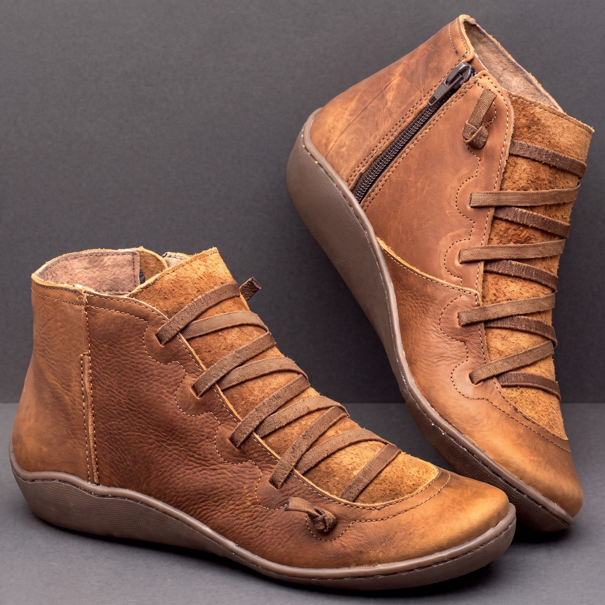 Isla - Women's Orthopaedic Lace-Up Ankle Boots with Side Zip