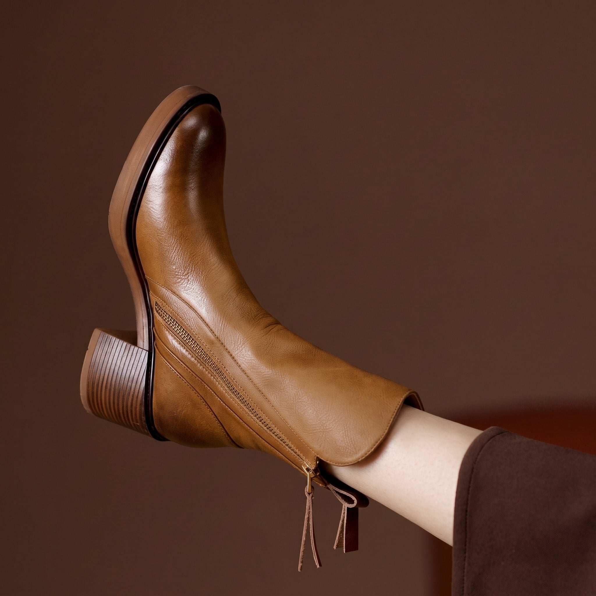 Emma - Women's Block Heel Ankle Boots with Double Zip