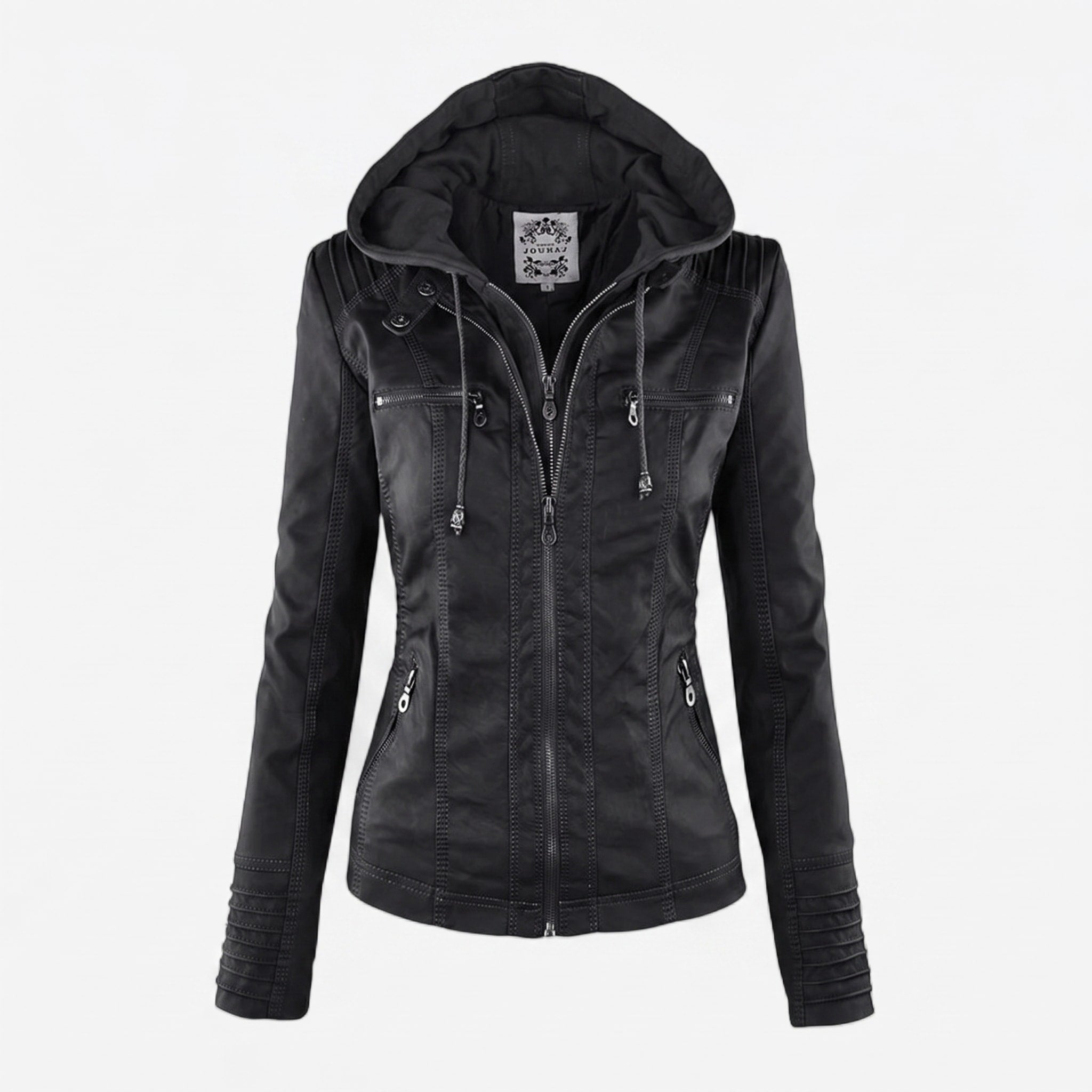 Sarah - Women's Hooded Biker Jacket with Drawstring Hood