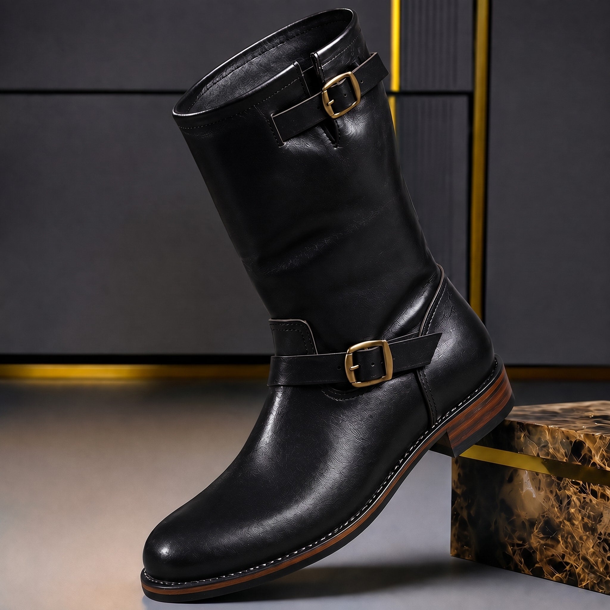 Harrison - Men's Engineer Boots with Buckle Strap