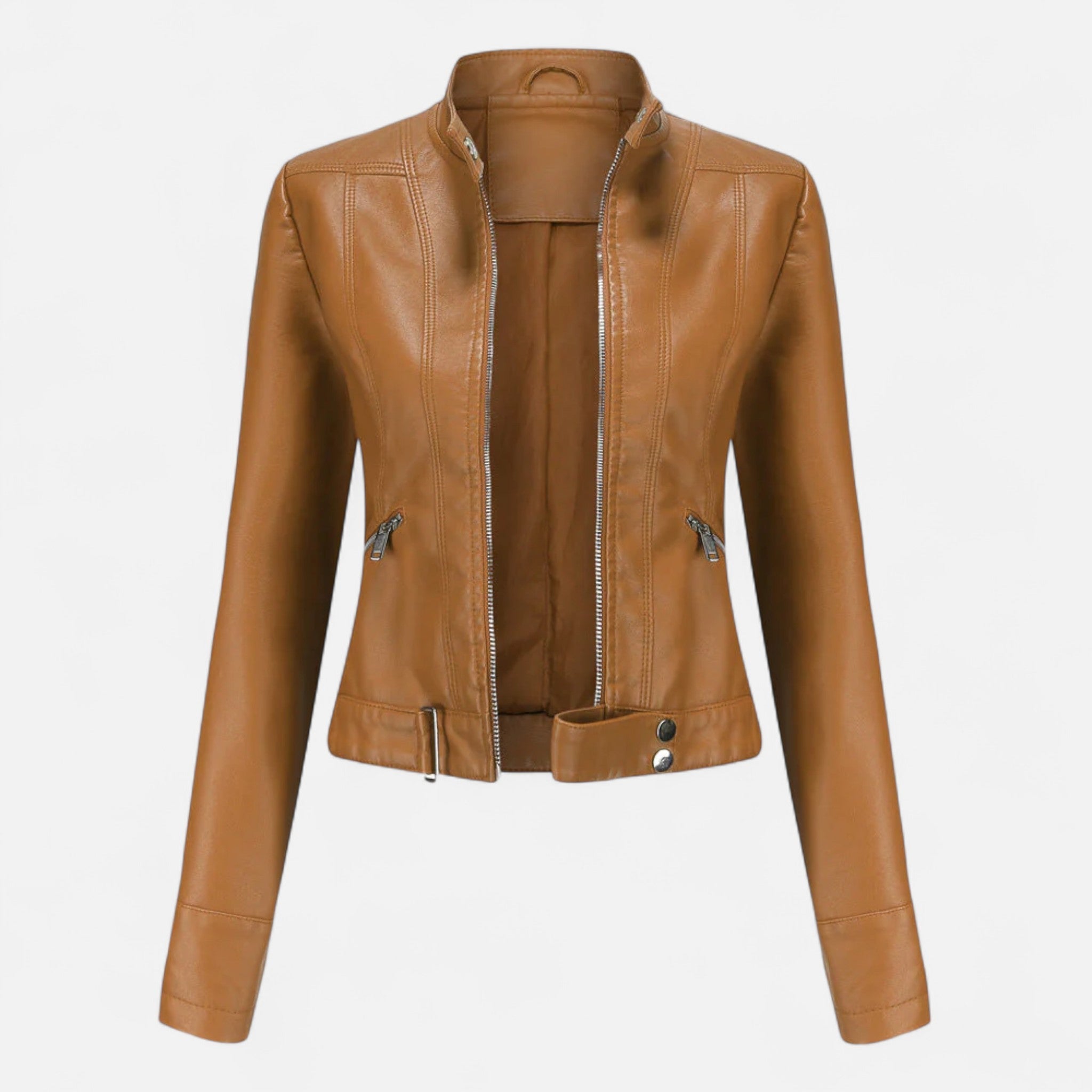 Sophie - Women's Cropped Biker Jacket with Zip Pockets