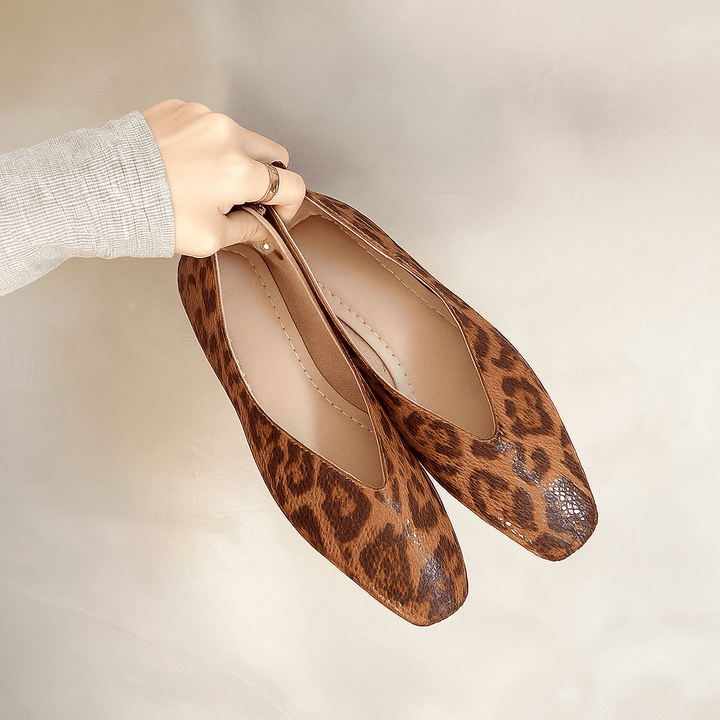 Alice - Women's Leopard Print Square Toe Ballet Flats