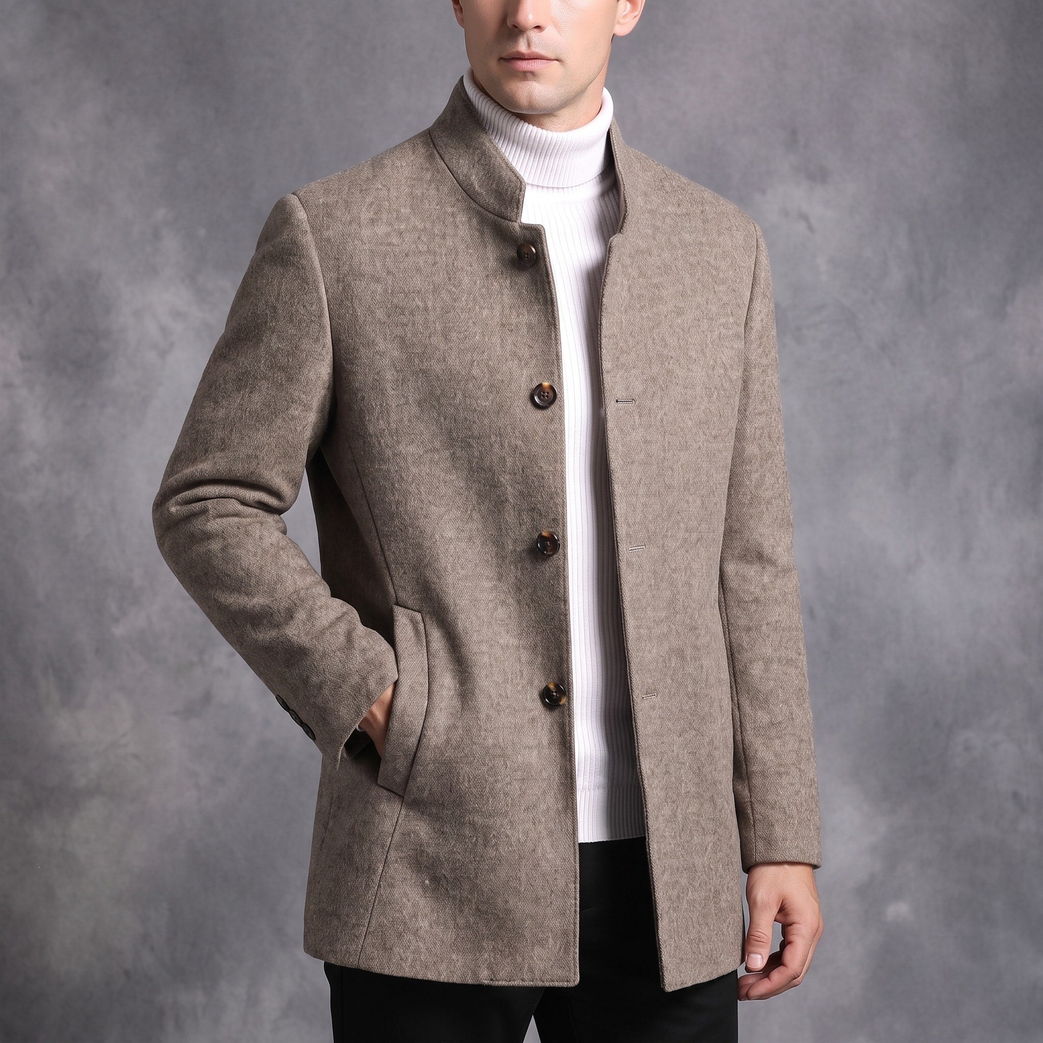 Oliver - Men's Stand Collar Wool Coat with Tartan Lining