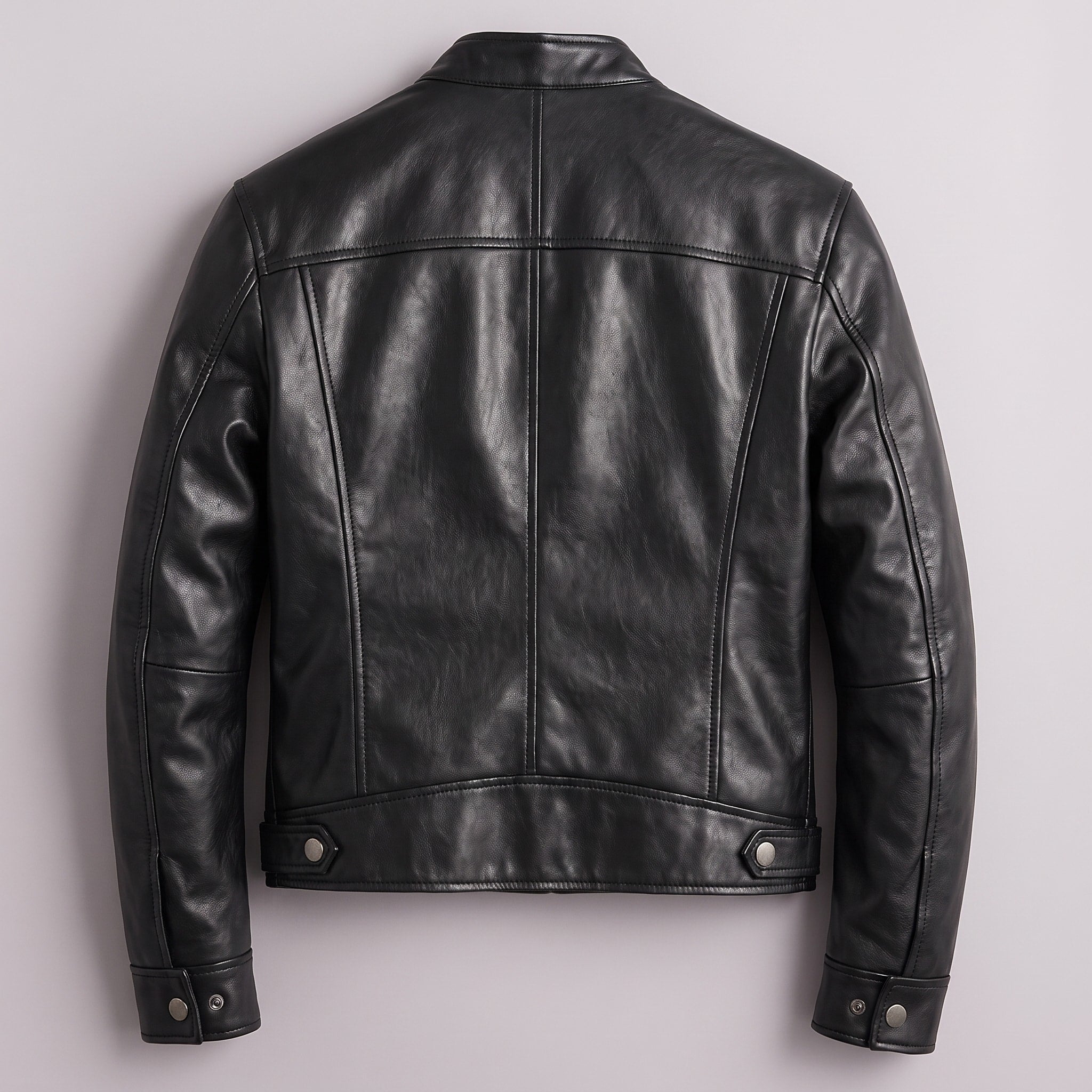 Jack - Men's Leather Biker Jacket with Zip Pockets and Snap Collar