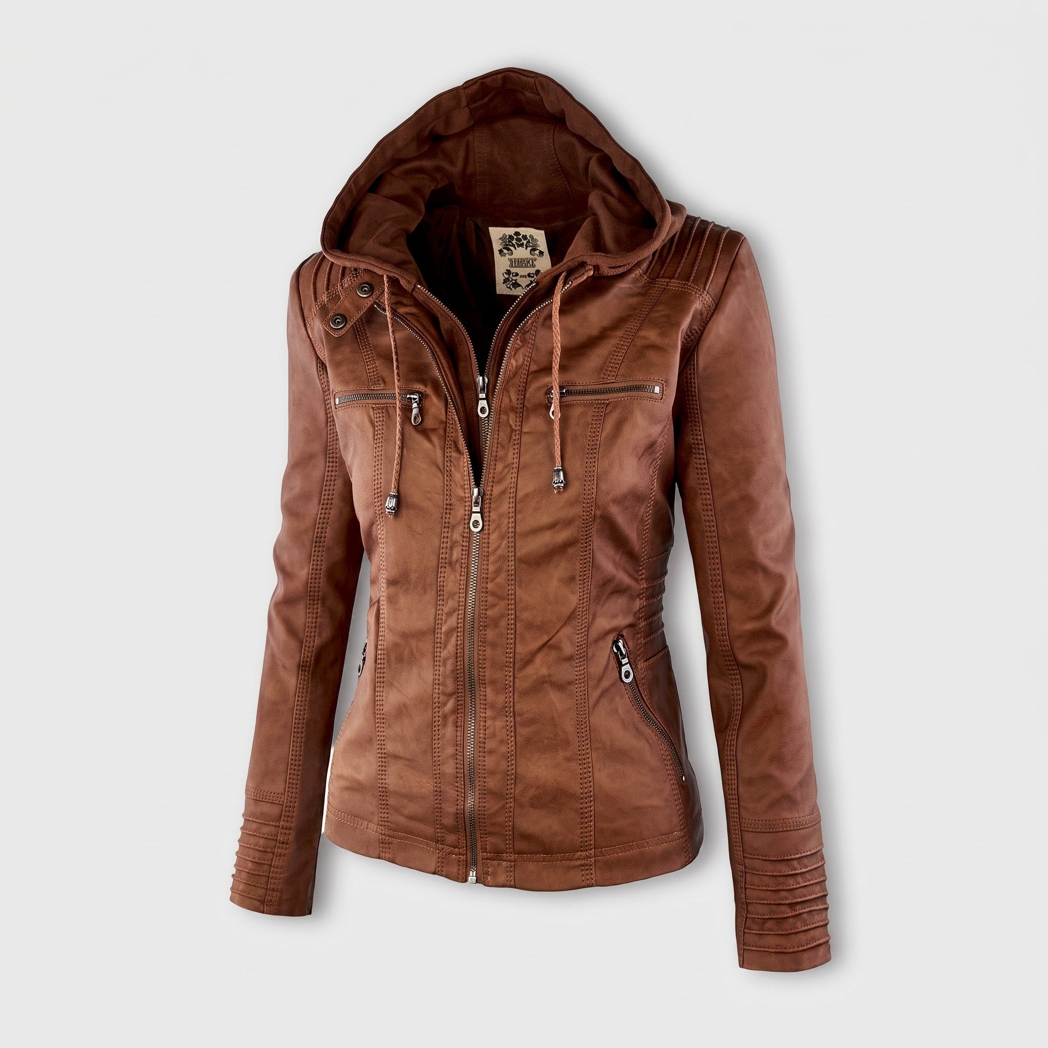 Isabella - Women's Detachable Hood Biker Jacket with Zip Pockets