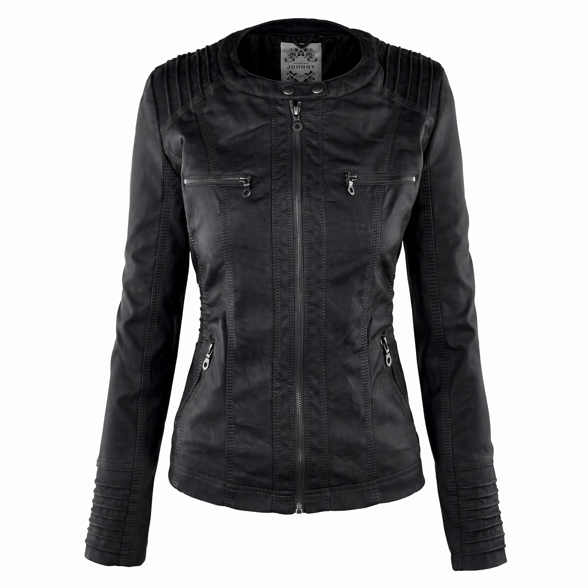 Isabella - Women's Detachable Hood Biker Jacket with Zip Pockets