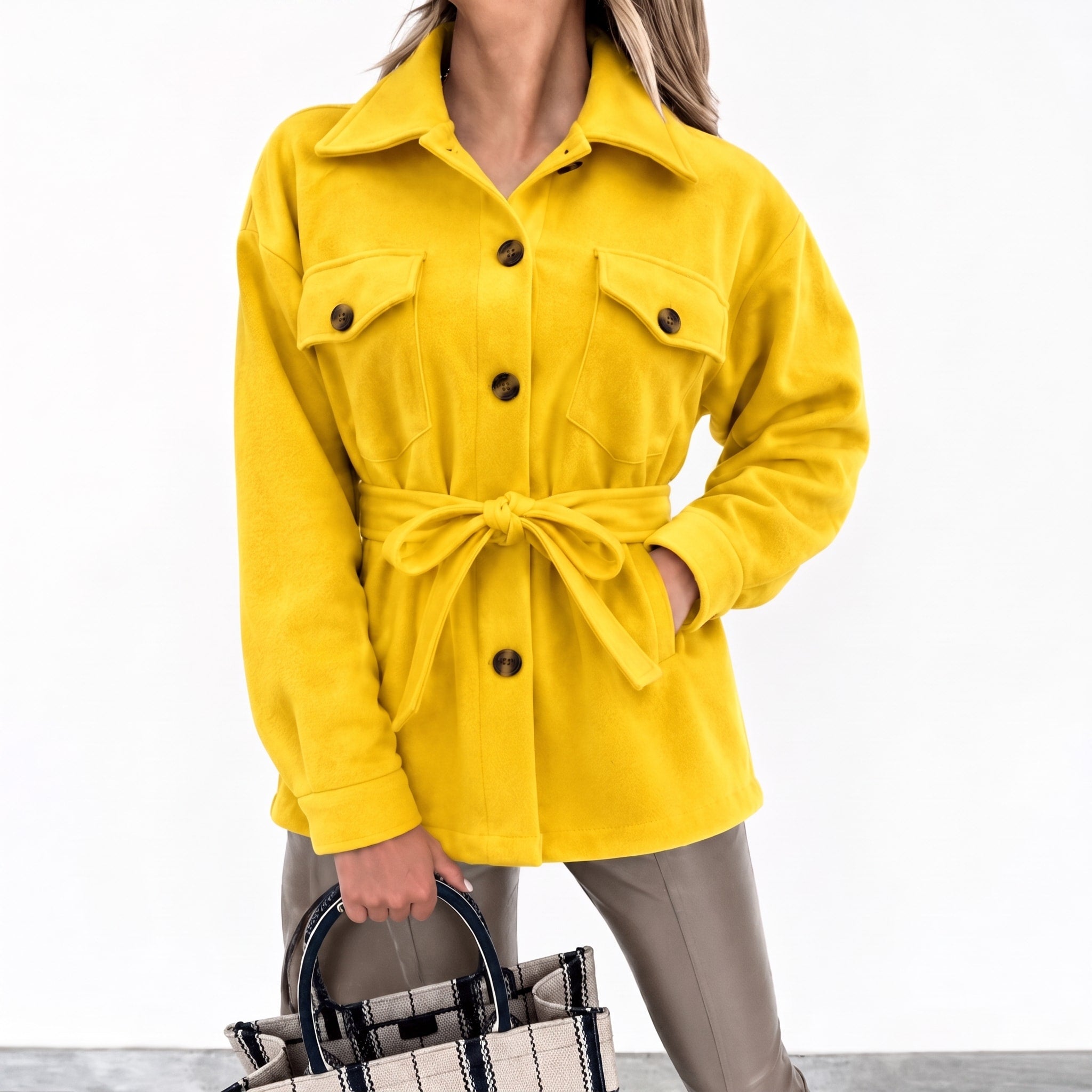 Sophie - Women's Oversized Button-Front Shirt Jacket with Flap Pockets