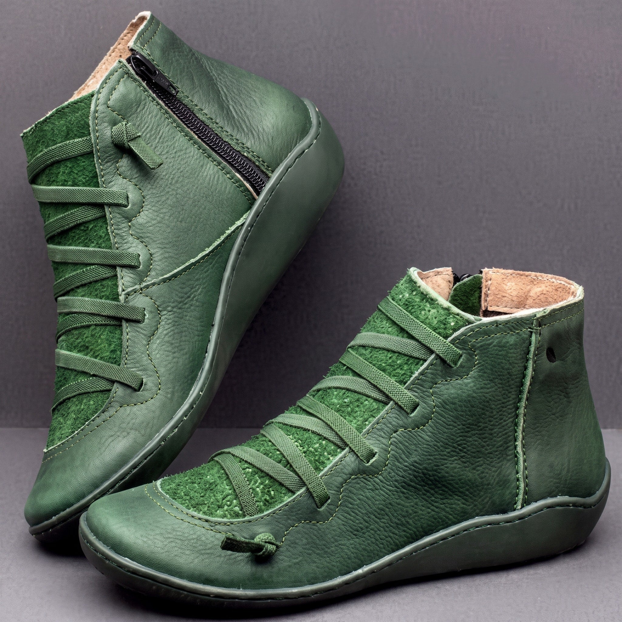 Isla - Women's Orthopaedic Lace-Up Ankle Boots with Side Zip