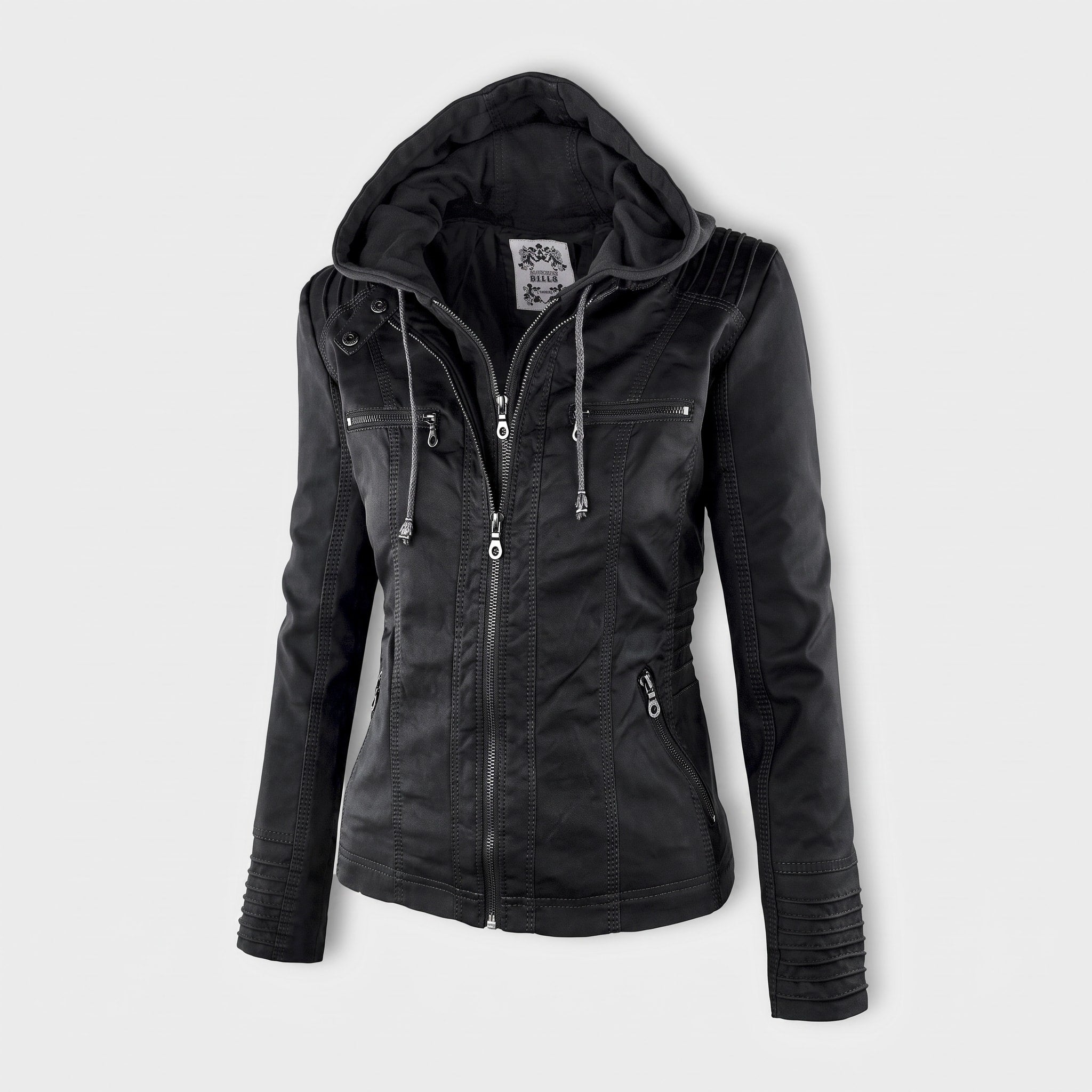 Isabella - Women's Detachable Hood Biker Jacket with Zip Pockets