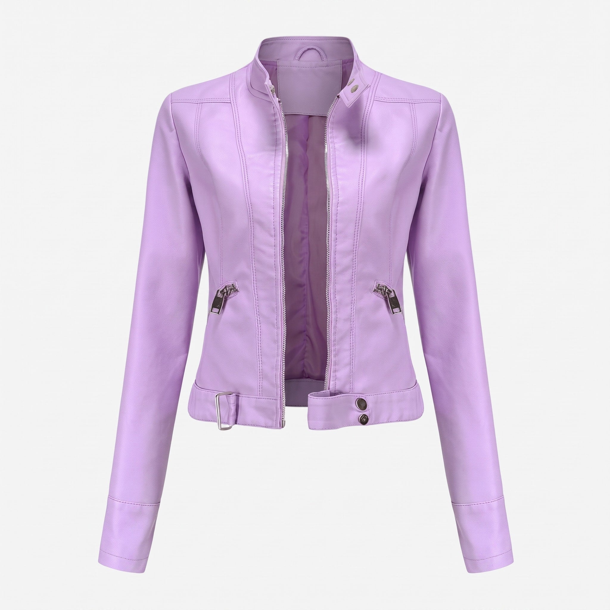 Sophie - Women's Cropped Biker Jacket with Zip Pockets