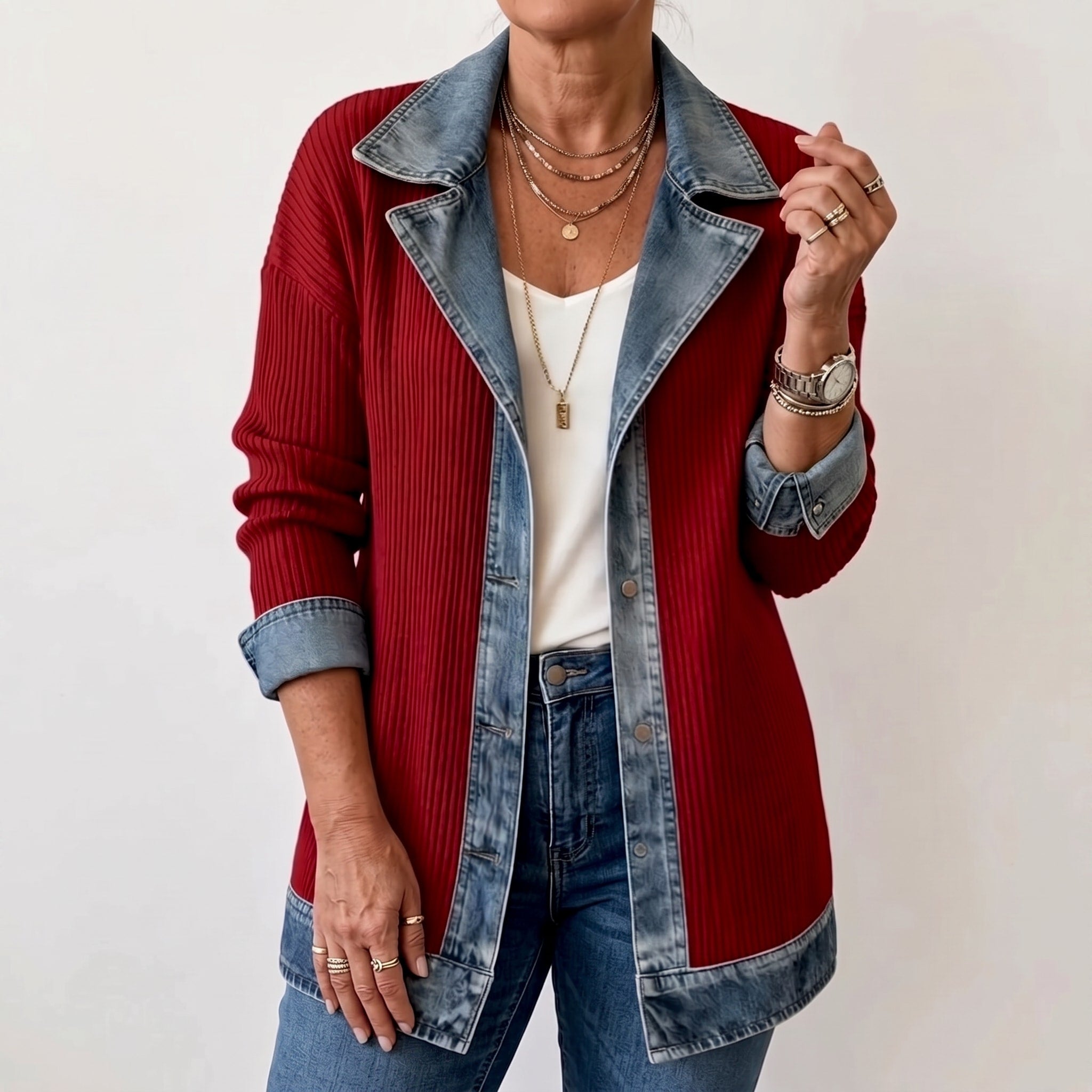 Margaret - Women's Longline Contrast Collar Blazer Jacket