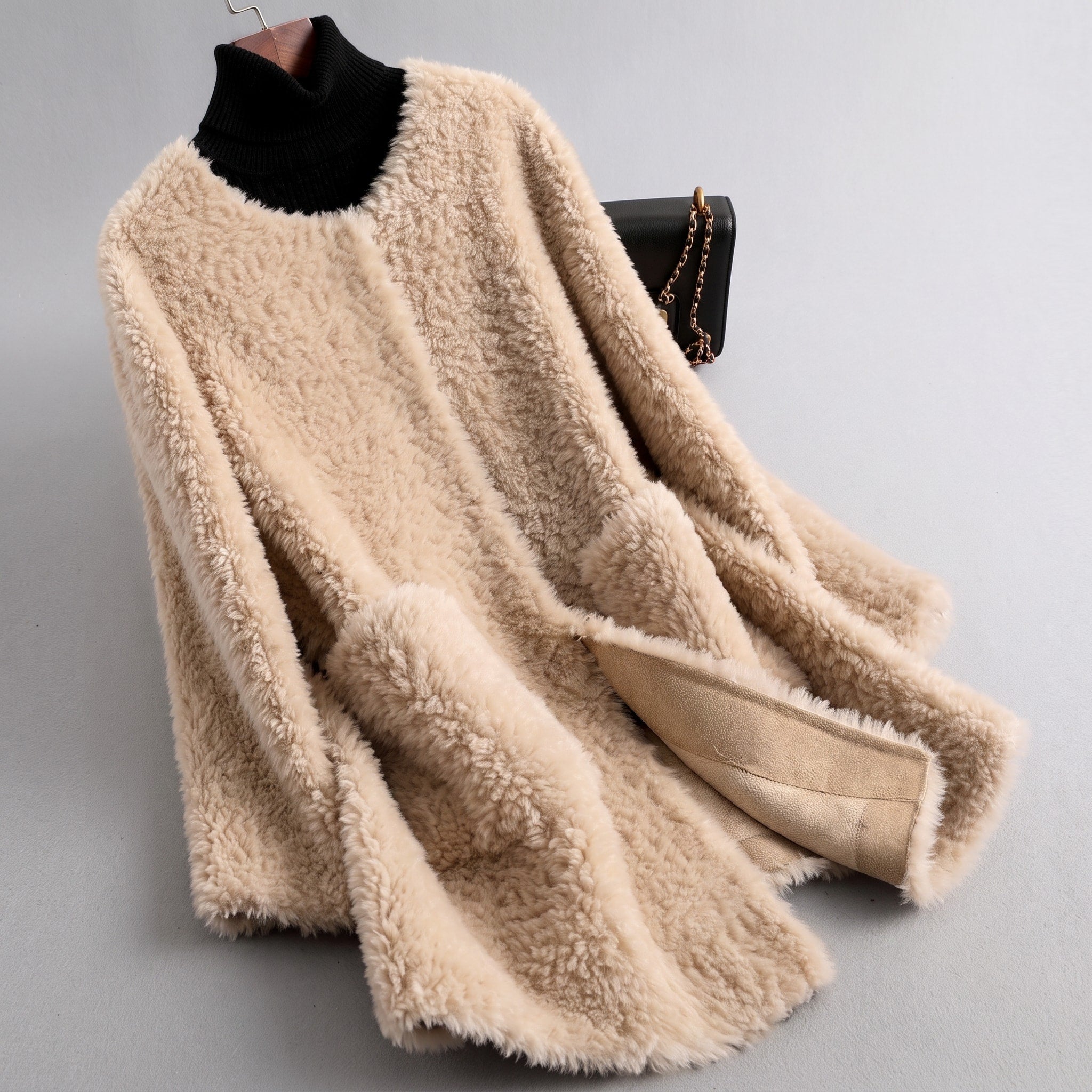 Sophie - Women's Longline Coat with Round Neck and Pockets